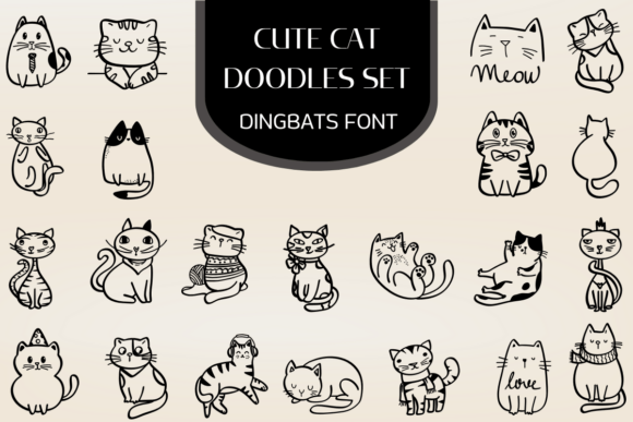 Cute Cat Doodles Set Font