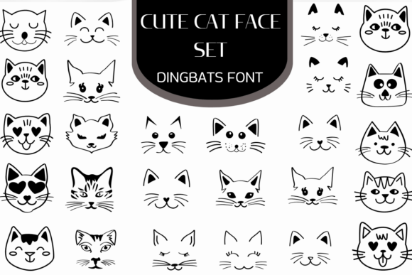 Cute Cat Face Set Font